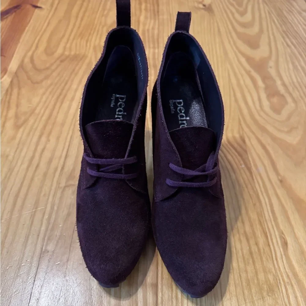 Pedro Garcia 38 (US 7.5) Maroon Suede Leather Lace Up Heel Ankle Boots Spain